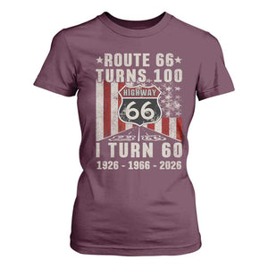 Route Highway 66 Turns 100 I Turn 60 T Shirt For Women Vintage 1966 Born American Road Sign 60th Birthday Gift