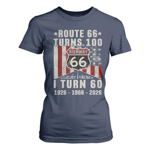 Route Highway 66 Turns 100 I Turn 60 T Shirt For Women Vintage 1966 Born American Road Sign 60th Birthday Gift