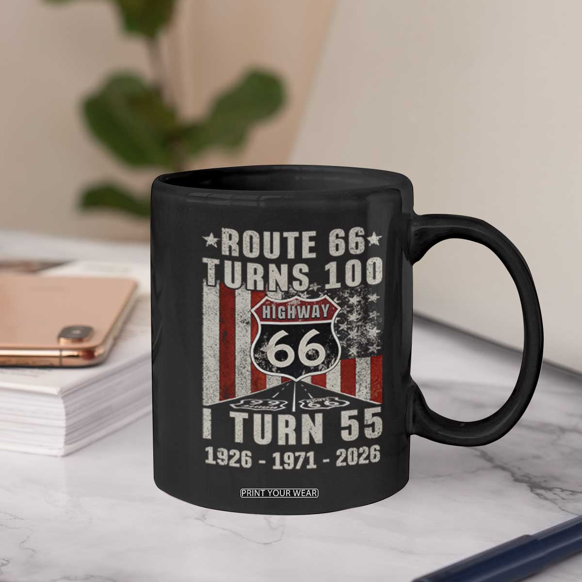 Route Highway 66 Turns 100 I Turn 55 Coffee Mug Vintage 1971 Born American Road Sign 55th Birthday Gift