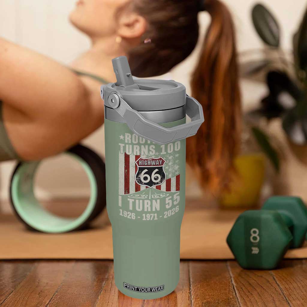 Route Highway 66 Turns 100 I Turn 55 Flip Straw Tumbler Vintage 1971 Born American Road Sign 55th Birthday Gift