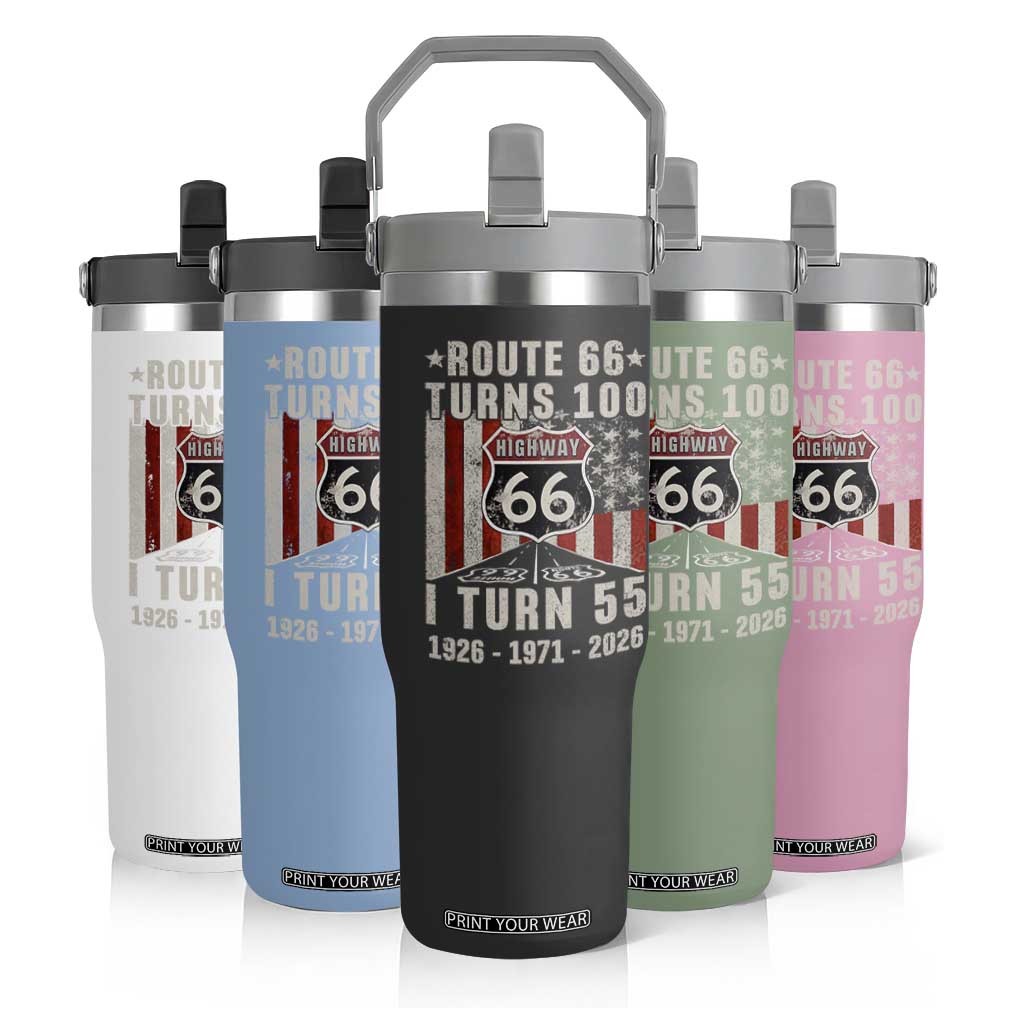 Route Highway 66 Turns 100 I Turn 55 Flip Straw Tumbler Vintage 1971 Born American Road Sign 55th Birthday Gift