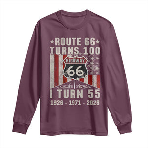 Route Highway 66 Turns 100 I Turn 55 Long Sleeve Shirt Vintage 1971 Born American Road Sign 55th Birthday Gift