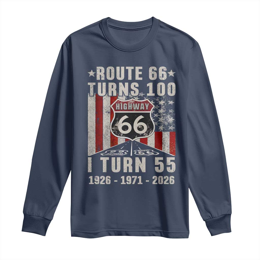 Route Highway 66 Turns 100 I Turn 55 Long Sleeve Shirt Vintage 1971 Born American Road Sign 55th Birthday Gift
