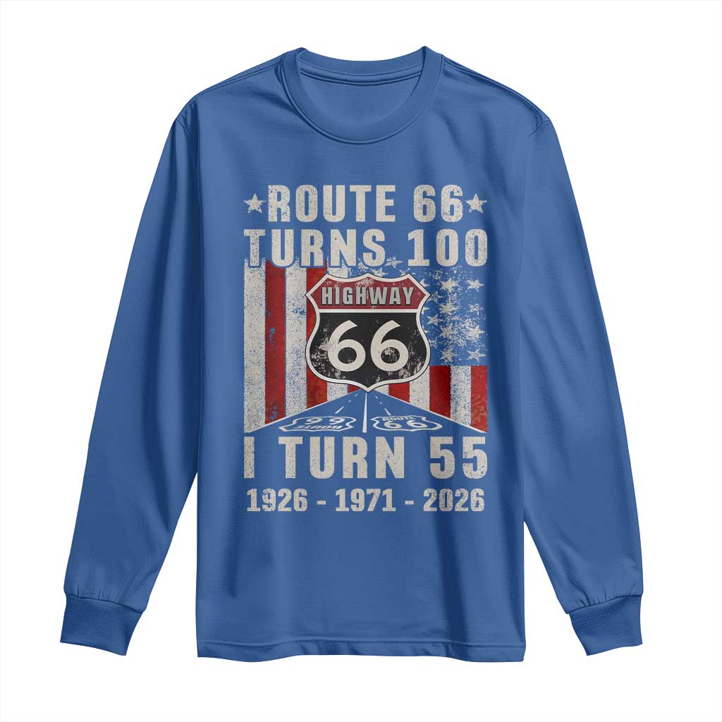 Route Highway 66 Turns 100 I Turn 55 Long Sleeve Shirt Vintage 1971 Born American Road Sign 55th Birthday Gift