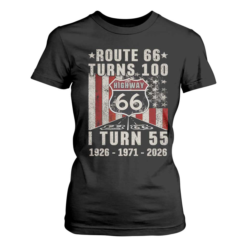 Route Highway 66 Turns 100 I Turn 55 T Shirt For Women Vintage 1971 Born American Road Sign 55th Birthday Gift TS14 Black Print Your Wear