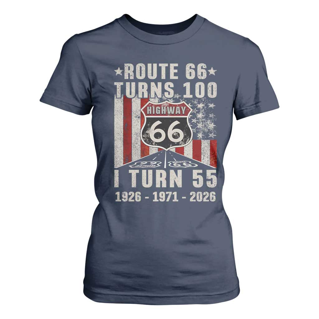 Route Highway 66 Turns 100 I Turn 55 T Shirt For Women Vintage 1971 Born American Road Sign 55th Birthday Gift