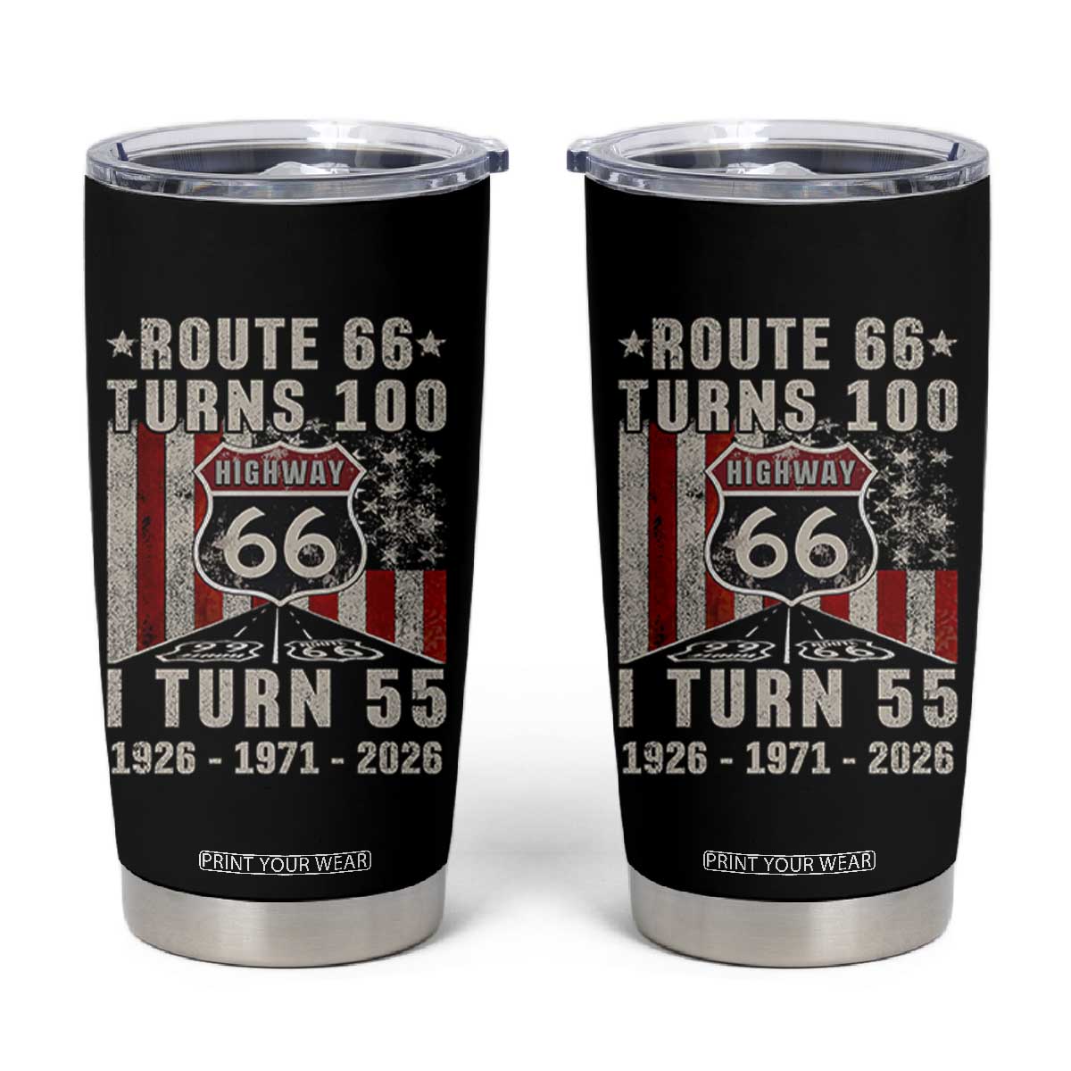 Route Highway 66 Turns 100 I Turn 55 Tumbler Cup Vintage 1971 Born American Road Sign 55th Birthday Gift