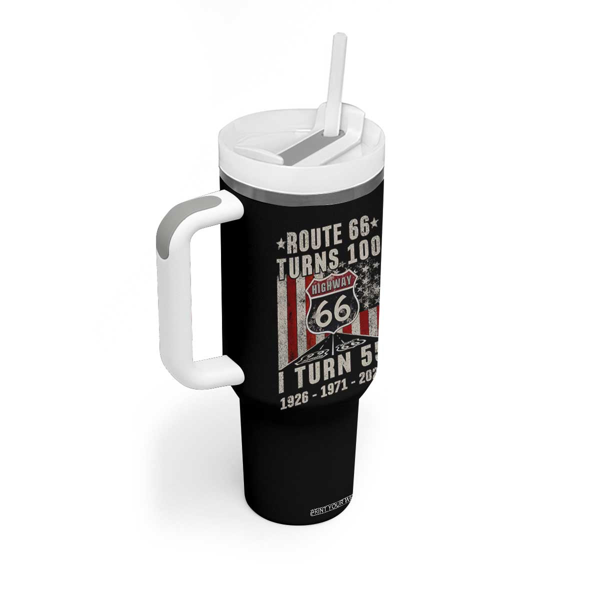 Route Highway 66 Turns 100 I Turn 55 Tumbler With Handle Vintage 1971 Born American Road Sign 55th Birthday Gift