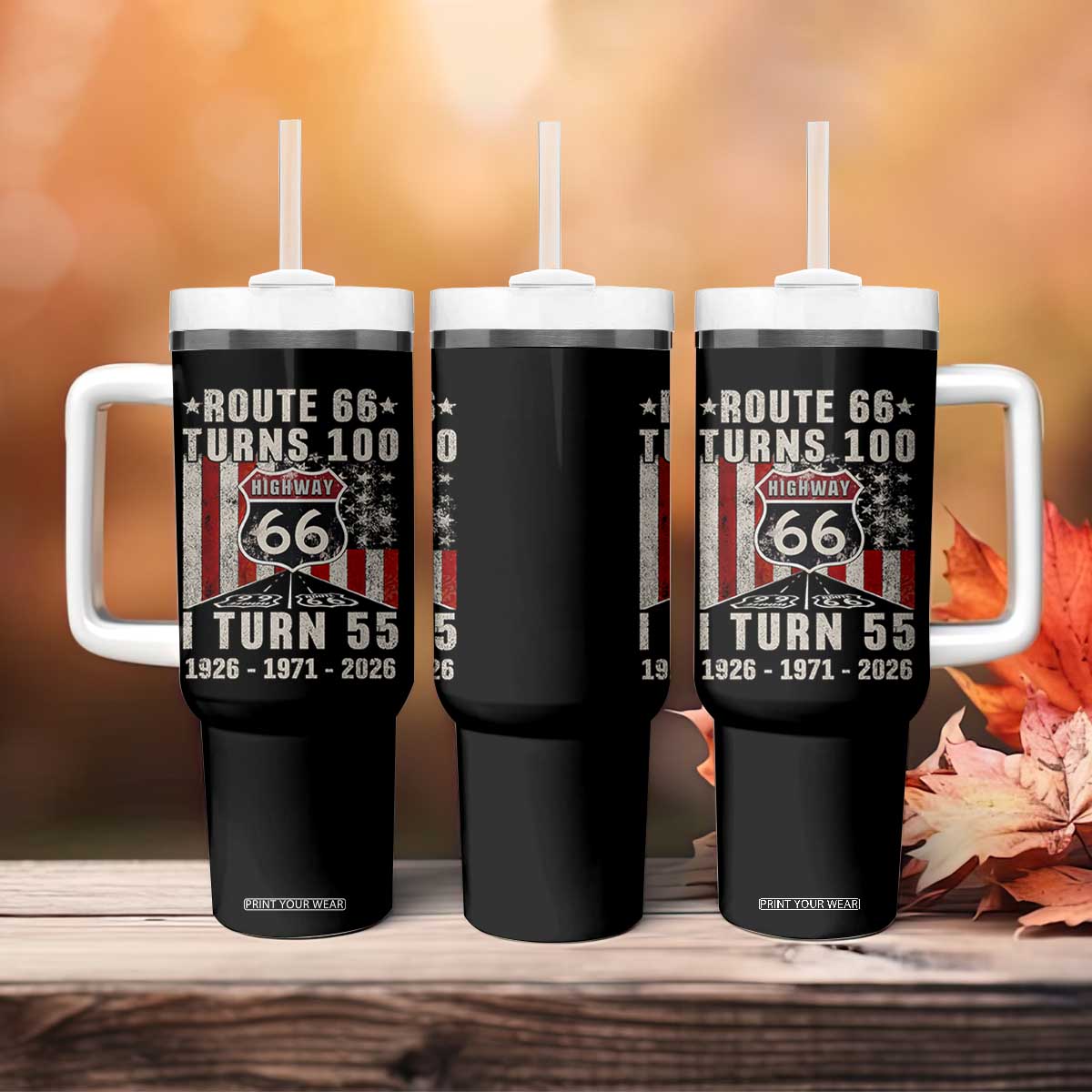 Route Highway 66 Turns 100 I Turn 55 Tumbler With Handle Vintage 1971 Born American Road Sign 55th Birthday Gift