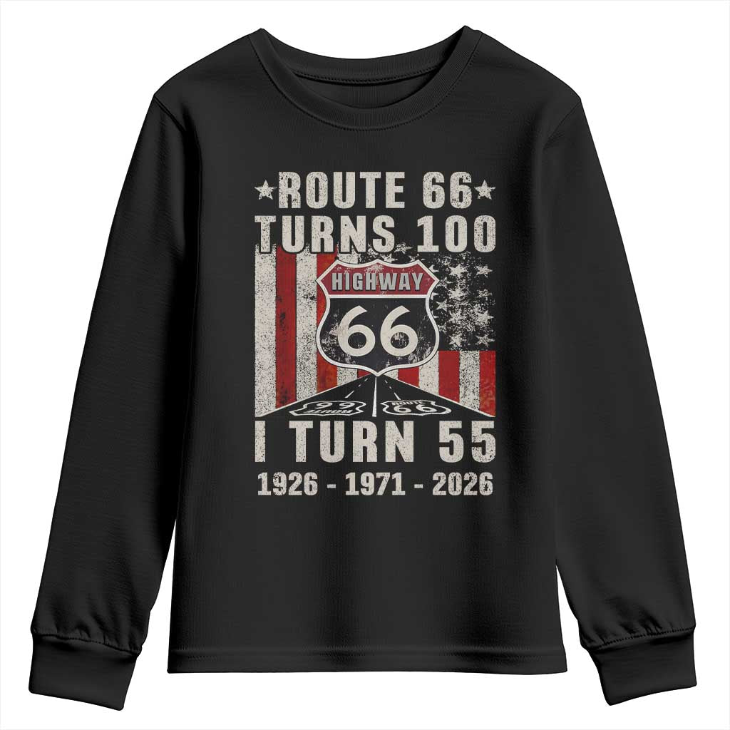 Route Highway 66 Turns 100 I Turn 55 Youth Sweatshirt Vintage 1971 Born American Road Sign 55th Birthday Gift TS14 Black Print Your Wear