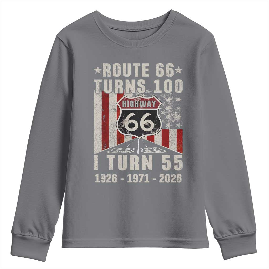 Route Highway 66 Turns 100 I Turn 55 Youth Sweatshirt Vintage 1971 Born American Road Sign 55th Birthday Gift