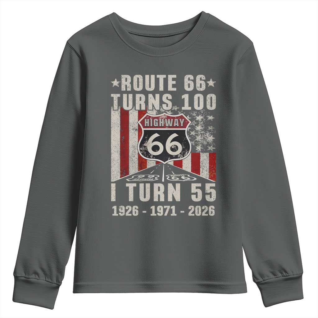 Route Highway 66 Turns 100 I Turn 55 Youth Sweatshirt Vintage 1971 Born American Road Sign 55th Birthday Gift