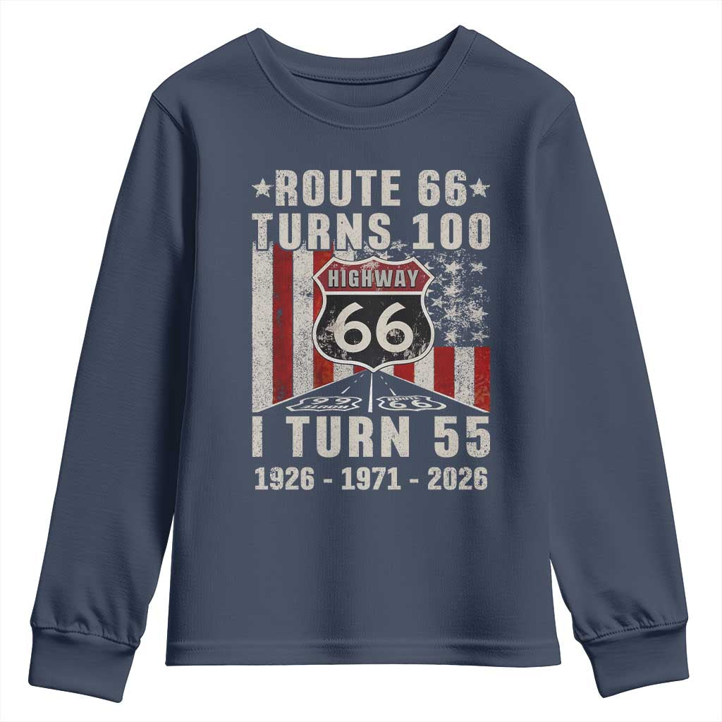 Route Highway 66 Turns 100 I Turn 55 Youth Sweatshirt Vintage 1971 Born American Road Sign 55th Birthday Gift