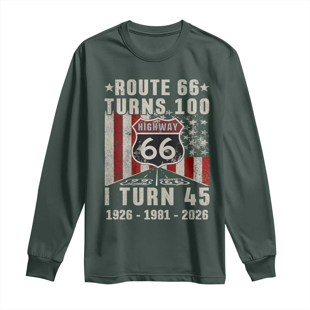 Route Highway 66 Turns 100 I Turn 45 Long Sleeve Shirt Vintage 1981 Born American Road Sign 45th Birthday Gift