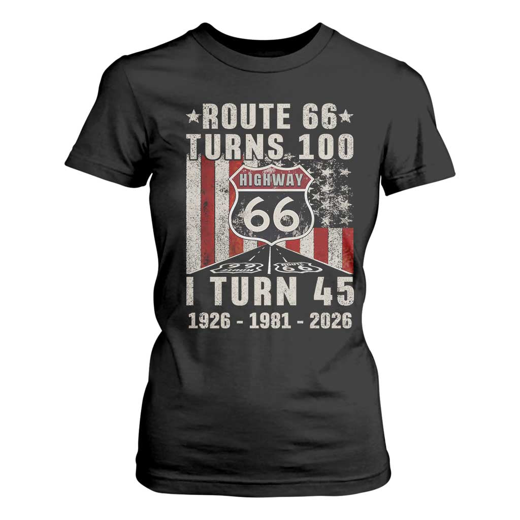 Route Highway 66 Turns 100 I Turn 45 T Shirt For Women Vintage 1981 Born American Road Sign 45th Birthday Gift