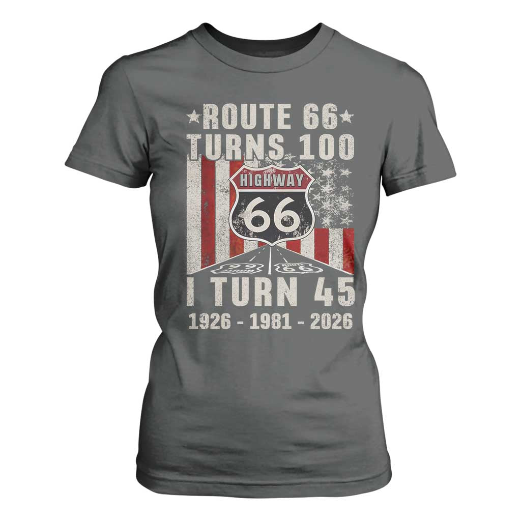 Route Highway 66 Turns 100 I Turn 45 T Shirt For Women Vintage 1981 Born American Road Sign 45th Birthday Gift