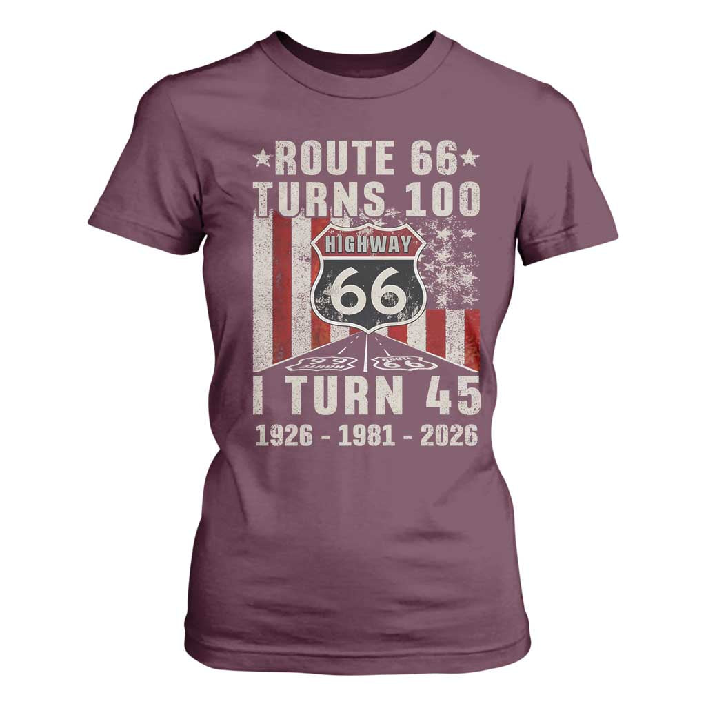 Route Highway 66 Turns 100 I Turn 45 T Shirt For Women Vintage 1981 Born American Road Sign 45th Birthday Gift