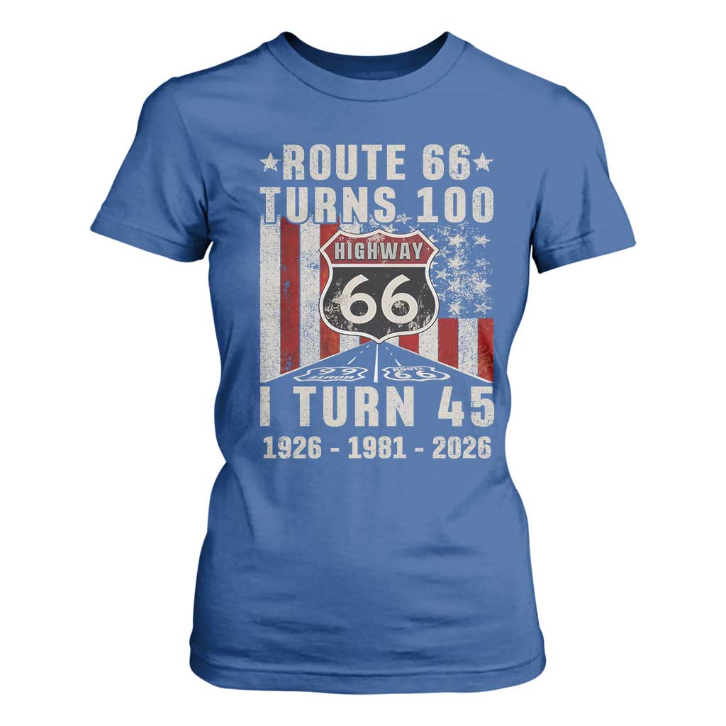 Route Highway 66 Turns 100 I Turn 45 T Shirt For Women Vintage 1981 Born American Road Sign 45th Birthday Gift
