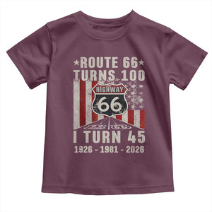 Route Highway 66 Turns 100 I Turn 45 Toddler T Shirt Vintage 1981 Born American Road Sign 45th Birthday Gift