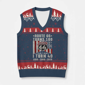 Route Highway 66 Turns 100 I Turn 40 V-Neck Knit Sweater Vest Vintage 1986 Born American Road Sign 40th Birthday Gift