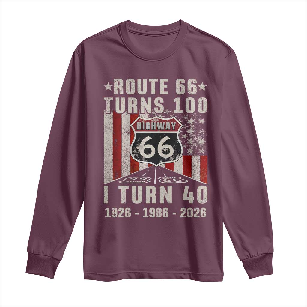 Route Highway 66 Turns 100 I Turn 40 Long Sleeve Shirt Vintage 1986 Born American Road Sign 40th Birthday Gift