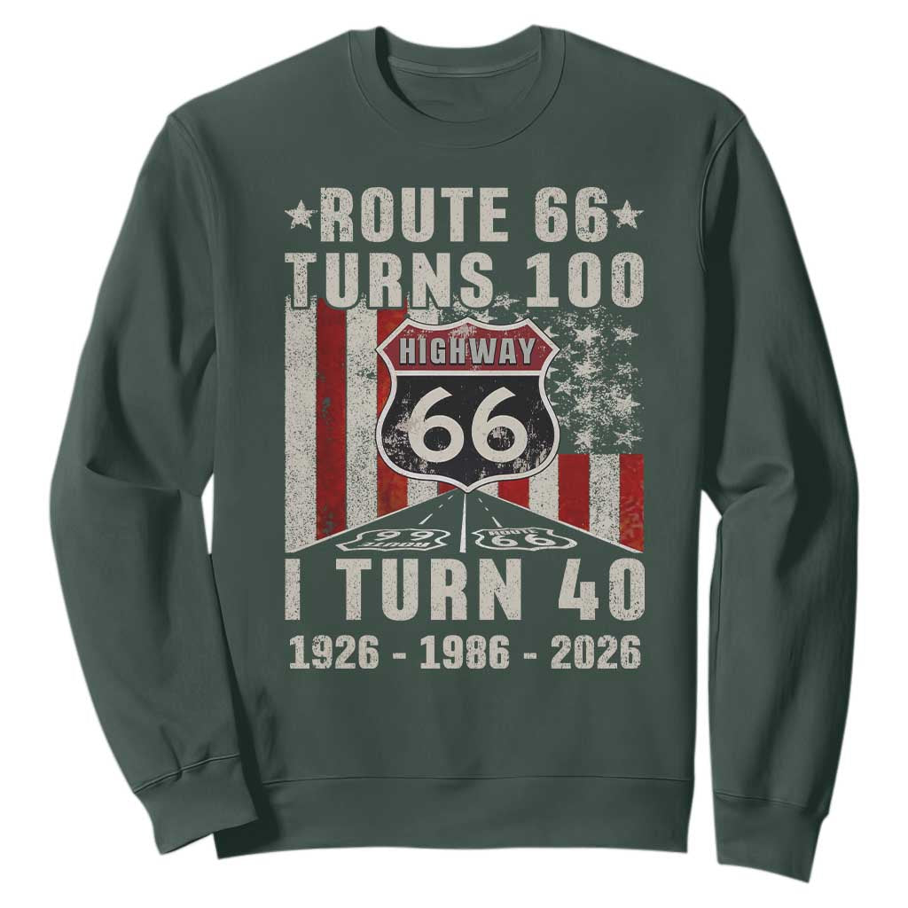 Route Highway 66 Turns 100 I Turn 40 Sweatshirt Vintage 1986 Born American Road Sign 40th Birthday Gift