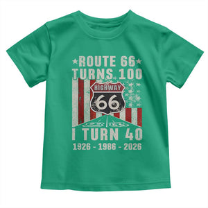 Route Highway 66 Turns 100 I Turn 40 Toddler T Shirt Vintage 1986 Born American Road Sign 40th Birthday Gift