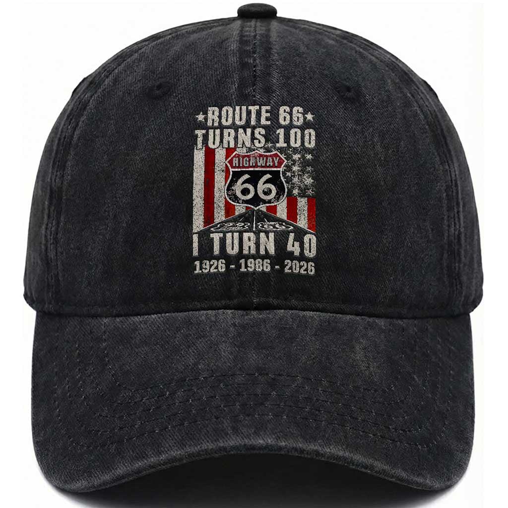 Route Highway 66 Turns 100 I Turn 40 Washed Cotton Baseball Cap Vintage 1986 Born American Road Sign 40th Birthday Gift TS14 Print Your Wear