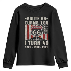 Route Highway 66 Turns 100 I Turn 40 Youth Sweatshirt Vintage 1986 Born American Road Sign 40th Birthday Gift