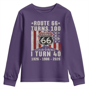 Route Highway 66 Turns 100 I Turn 40 Youth Sweatshirt Vintage 1986 Born American Road Sign 40th Birthday Gift