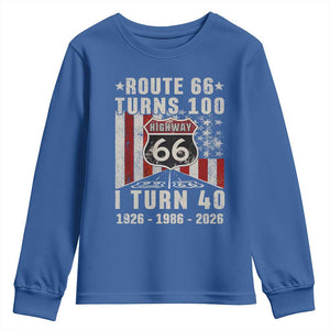 Route Highway 66 Turns 100 I Turn 40 Youth Sweatshirt Vintage 1986 Born American Road Sign 40th Birthday Gift