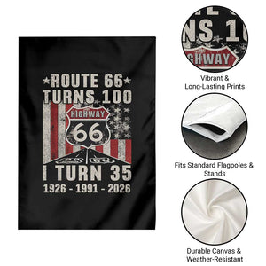 Route Highway 66 Turns 100 I Turn 35 Garden Flag Vintage 1991 Born American Road Sign 35th Birthday Gift