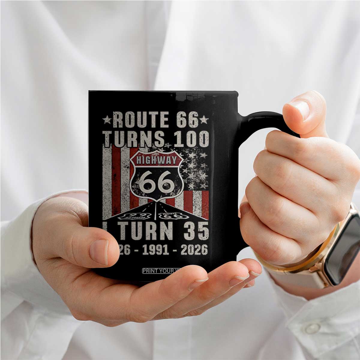 Route Highway 66 Turns 100 I Turn 35 Coffee Mug Vintage 1991 Born American Road Sign 35th Birthday Gift