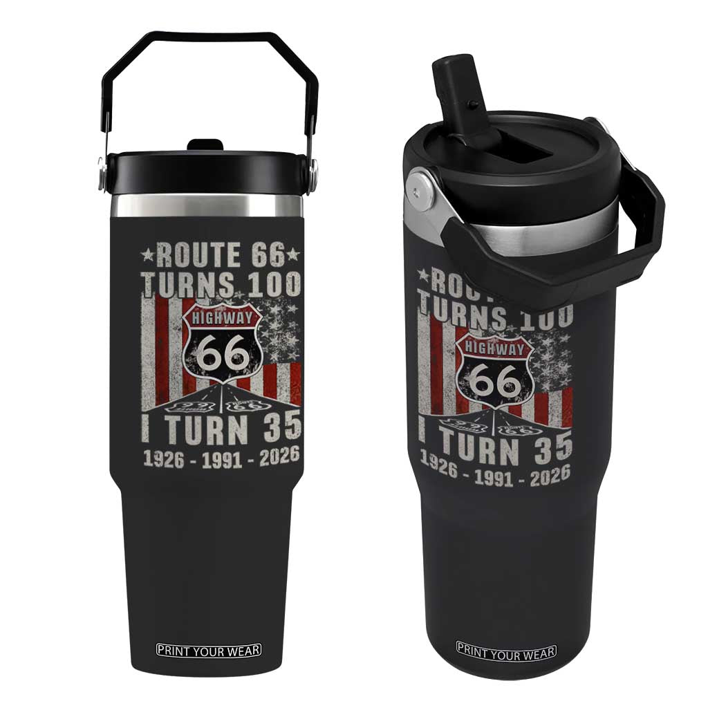Route Highway 66 Turns 100 I Turn 35 Flip Straw Tumbler Vintage 1991 Born American Road Sign 35th Birthday Gift