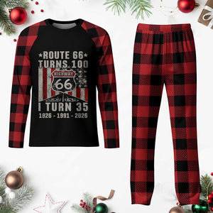Route Highway 66 Turns 100 I Turn 35 Plaid Pajama Set Vintage 1991 Born American Road Sign 35th Birthday Gift