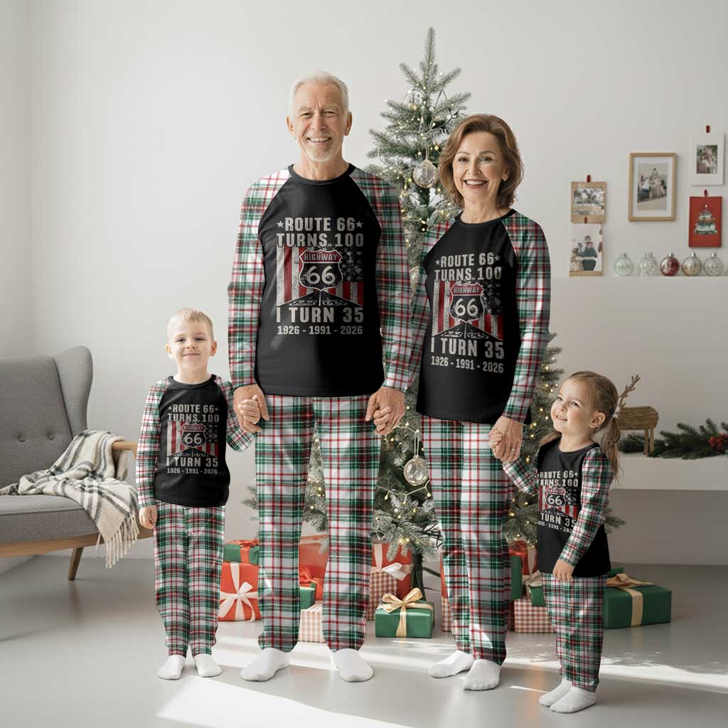 Route Highway 66 Turns 100 I Turn 35 Plaid Pajama Set Vintage 1991 Born American Road Sign 35th Birthday Gift