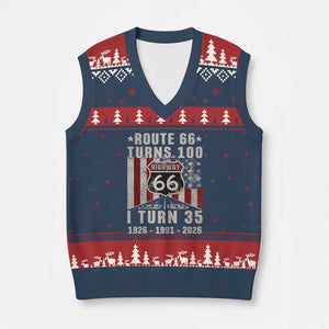 Route Highway 66 Turns 100 I Turn 35 V-Neck Knit Sweater Vest Vintage 1991 Born American Road Sign 35th Birthday Gift