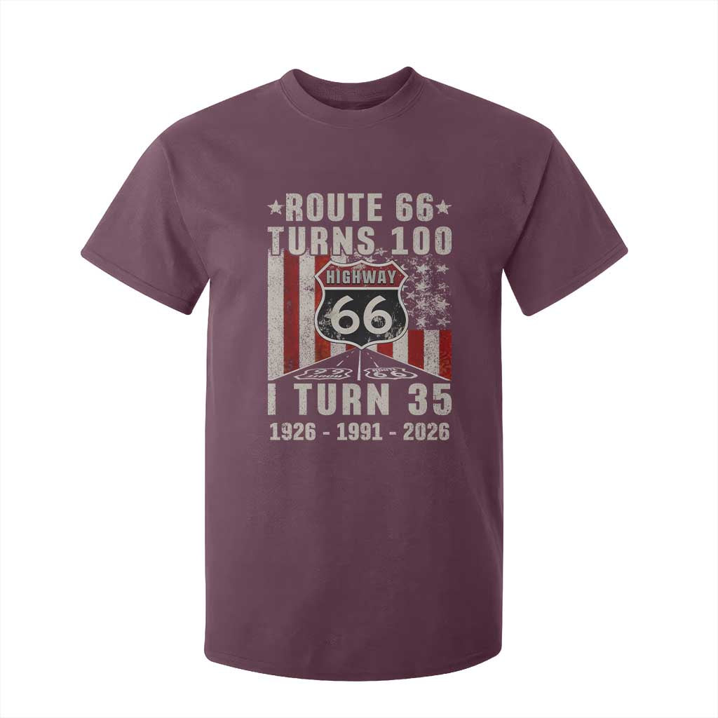Route Highway 66 Turns 100 I Turn 35 T Shirt For Kid Vintage 1991 Born American Road Sign 35th Birthday Gift