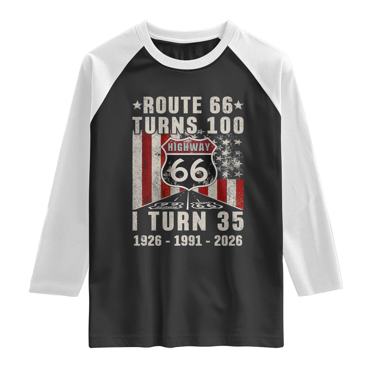 Route Highway 66 Turns 100 I Turn 35 Raglan Shirt Vintage 1991 Born American Road Sign 35th Birthday Gift