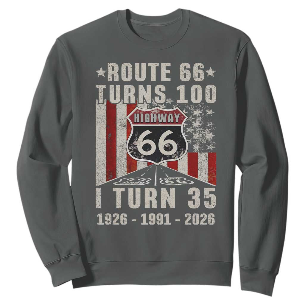 Route Highway 66 Turns 100 I Turn 35 Sweatshirt Vintage 1991 Born American Road Sign 35th Birthday Gift