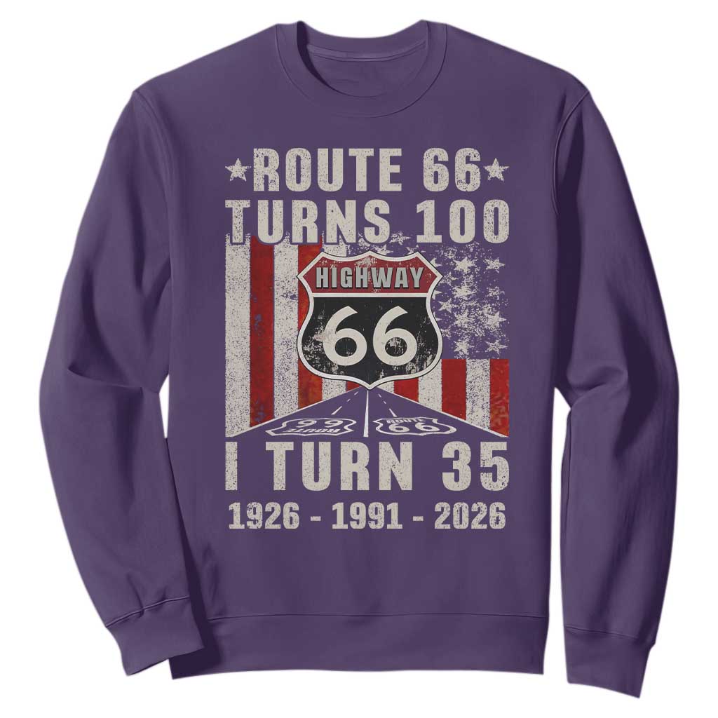 Route Highway 66 Turns 100 I Turn 35 Sweatshirt Vintage 1991 Born American Road Sign 35th Birthday Gift