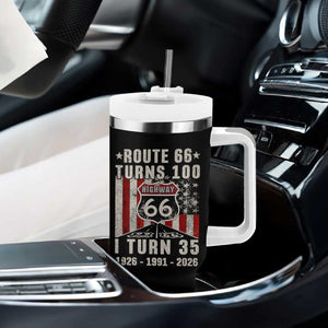Route Highway 66 Turns 100 I Turn 35 Tumbler With Handle Vintage 1991 Born American Road Sign 35th Birthday Gift