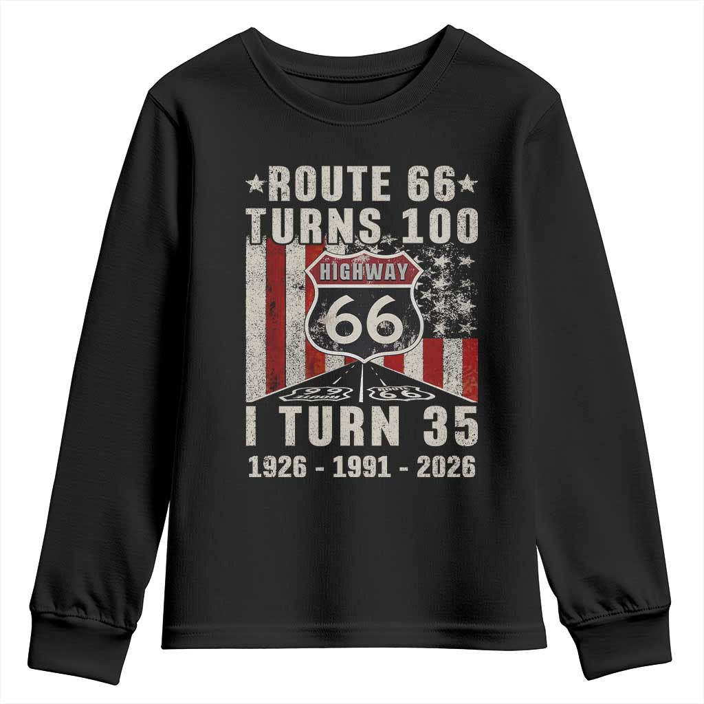 Route Highway 66 Turns 100 I Turn 35 Youth Sweatshirt Vintage 1991 Born American Road Sign 35th Birthday Gift TS14 Black Print Your Wear