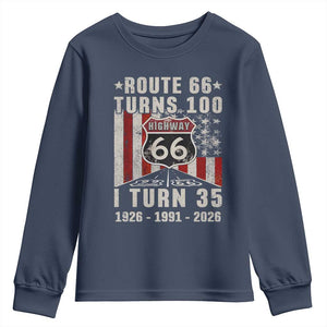 Route Highway 66 Turns 100 I Turn 35 Youth Sweatshirt Vintage 1991 Born American Road Sign 35th Birthday Gift