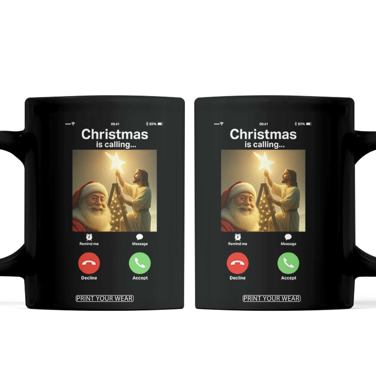 Funny Santa Jesus Video Call Coffee Mug TS14 Black Print Your Wear