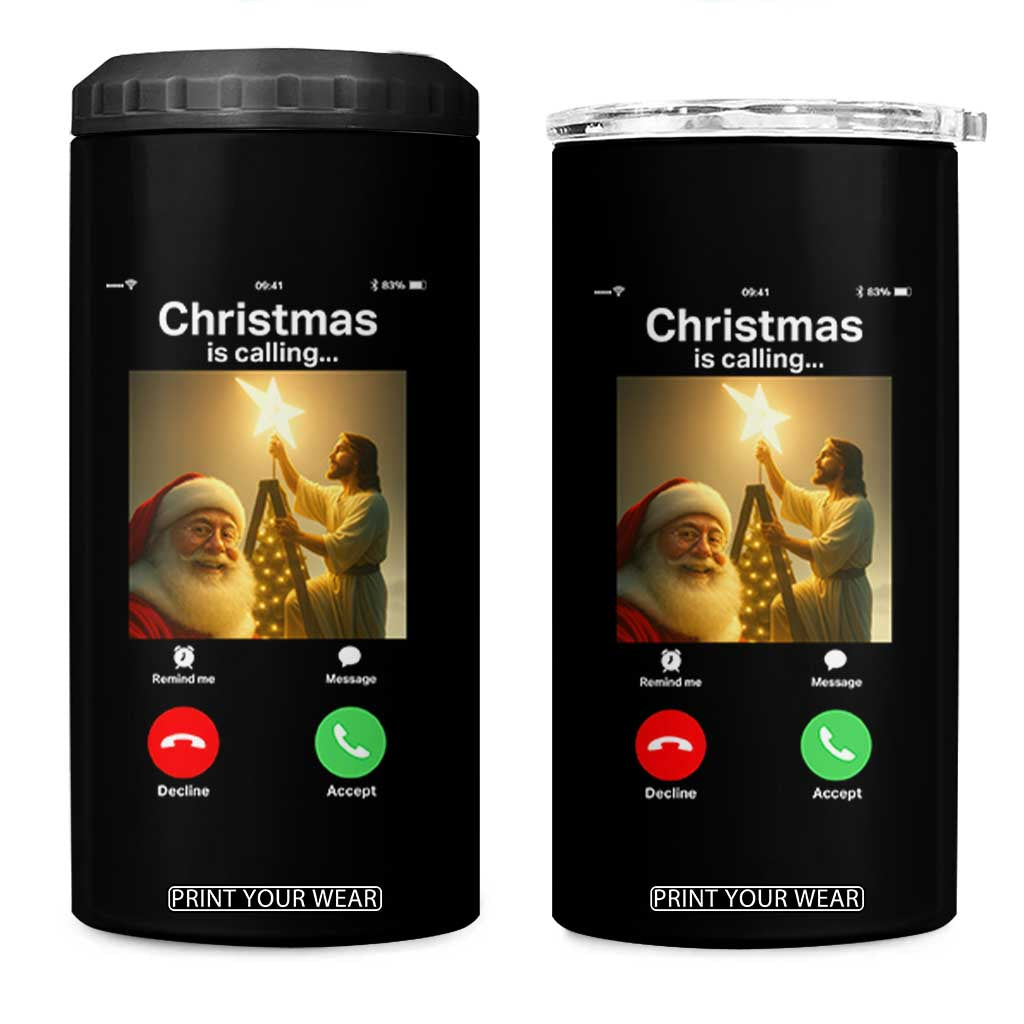 Funny Santa Jesus Video Call 4 in 1 Can Cooler Tumbler TS14 One Size: 16 oz Black Print Your Wear
