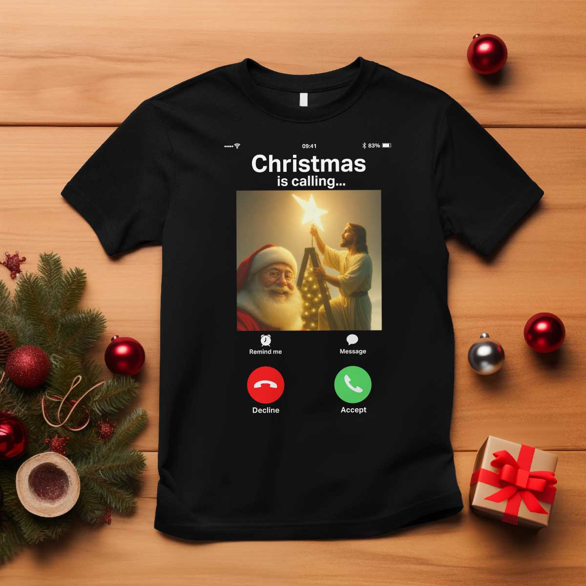 Funny Santa Jesus Video Call T Shirt TS14 Black Print Your Wear
