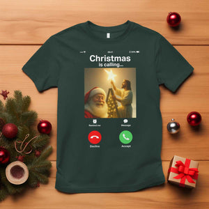 Funny Santa Jesus Video Call T Shirt TS14 Dark Forest Green Print Your Wear