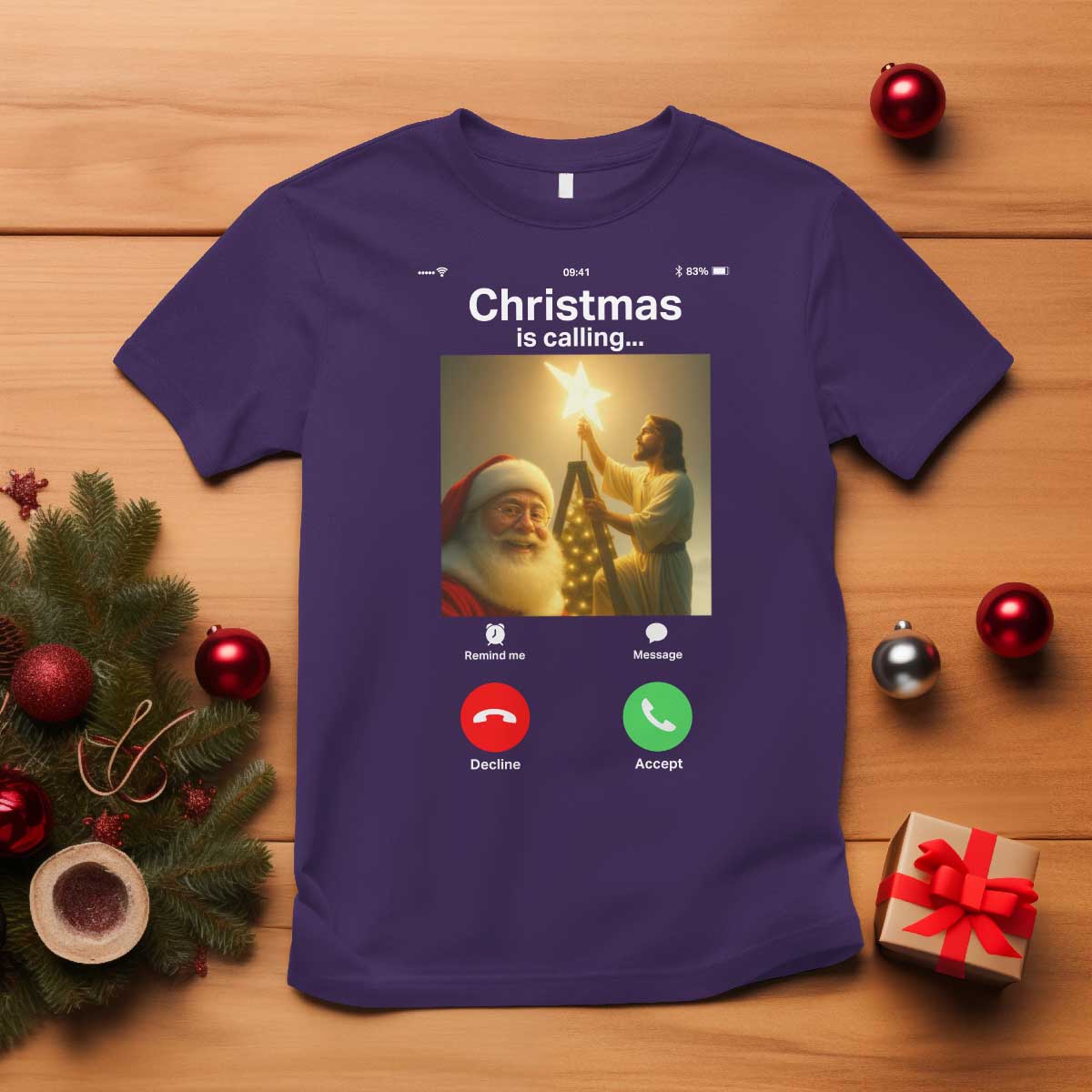 Funny Santa Jesus Video Call T Shirt TS14 Purple Print Your Wear