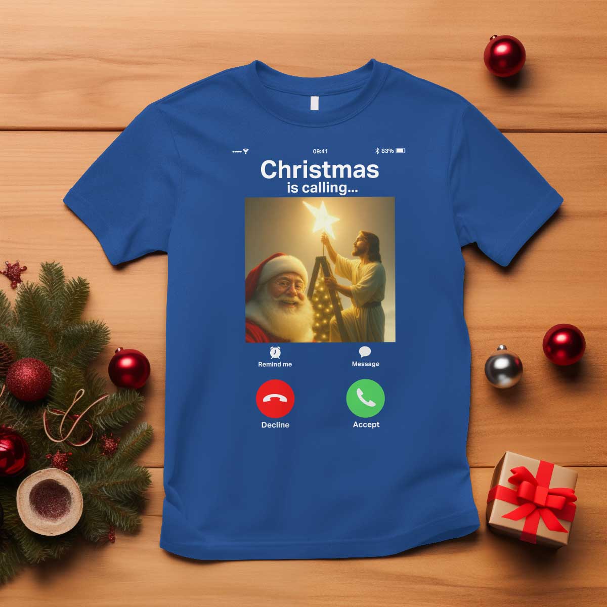 Funny Santa Jesus Video Call T Shirt TS14 Royal Blue Print Your Wear